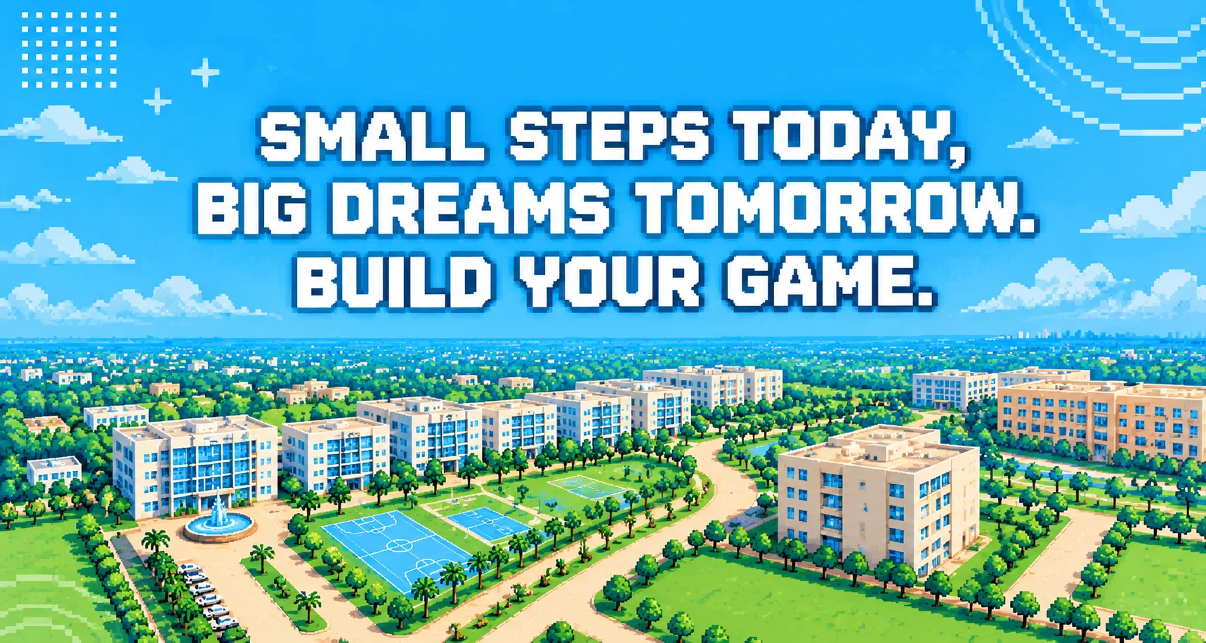 Adamas University Pixel Art Campus - Small Steps Today, Big Dreams Tomorrow. Build Your Game.